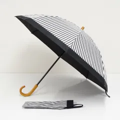 サンバリア100 完全遮光折りたたみ日傘 USED美品 2段折 コンビ 白黒ストライプ 天然木手元 UVカット 遮熱 折日傘 50cm FS9488