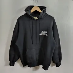 PIKO ピコ プルオーバー パーカー スウェット フーディー 裏起毛 ラメ プリント 平成 Y2K ハイビスカス 古着 vintage ブラック系 M B629のサムネイル