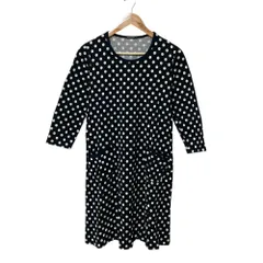 良品 marimekko マリメッコ TIIA PALLO ドット カットソー ワンピース S ブラック ホワイト レディース 古着 中古 USED