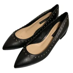 美品 FABIO RUSCONI ファビオルスコーニ レザー スタッズ ポインテッドトゥ チャンキーヒール パンプス サイズ35 22cm ブラック レディース 古着 中古 USED