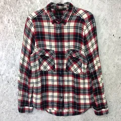 ZARA BASIC ザラ ベーシック チェック ダブルポケット ロングスリーブ シャツ レッド × ネイビー Mサイズ 〇◇