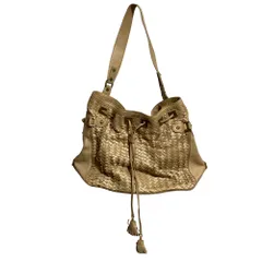 良品 COLE HAAN コールハーン 編み込み メッシュ レザー ショルダーバッグ ベージュ レディース 古着 中古 USED