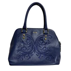 良品 ANNA SUI アナスイ バタフライ エンブロイダリー レザー ハンドバッグ パープル レディース 古着 中古 USED