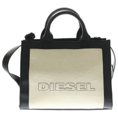 DIESEL (ディーゼル) 2WAY キャンバス 切替 レザー バイカラー 2トーンハンドバッグ ショルダーバッグ アイボリー/ブラック