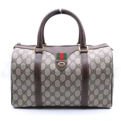 GUCCI (グッチ) シェリーライン ミニボストンバッグ PVC×レザー ブラウン 40.02.007