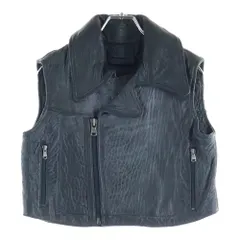 人気✨DIESEL ノーカラーダウンベスト 牛革 レザー切替デザイン 黒 M 