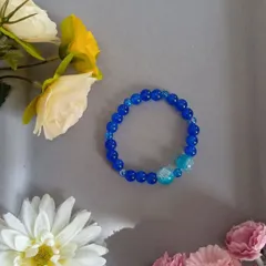 ハンドメイドビーズブレスレット／ブルー系ミックス／16cm／レディース