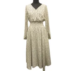 美品 AND COUTURE アンドクチュール ボタニカル ワンピース ドレス カットソー 総柄 38 茶 ブラウン ベージュ レディース 古着 中古 USED