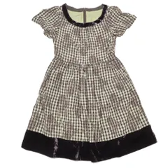 良品 Lois CRAYON ロイスクレヨン ワンピース 半袖 ハーフ 膝丈 フレアスカート チェック 花柄 カットソー M ブラウン レディース 古着 中古 USED