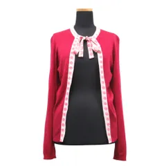 美品 GENNY ジェニー カーディガン ドット シルク 切替 ニット カーディガン カットソー 長袖 リボン 大きいサイズ 42 レディース 古着 中古 USED