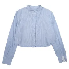 美品 rokh ロク レイヤード ストライプ バンドカラーシャツ クロップド ブラウス 長袖  F34 ライトブルー 白 レディース 古着 中古 USED