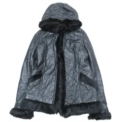 INGEBORG インゲボルグ 羊革 ラムレザージャケット 中綿 フーディ キルティング ブルゾン ラビットファー 9 黒 ブラック レディース 古着 中古 USED