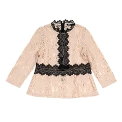 【美品】ZARA ザラ 総レース ブラウス ペプラム ピンク×ブラック Mサイズ