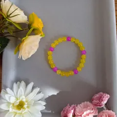 ハンドメイドビーズブレスレット／イエロー×パープル／17cm／レディース