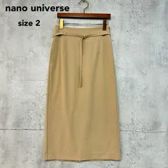 美品 nano universe ナノユニバース ベージュ サイズ2 マルチファンクション ベルト付き タイトスカート ナロースカート ロングスカート ミモレ丈 スリット入り ストレッチ 裏地付き オフィス カジュアル 6692230332 ボトムス ★ ■■