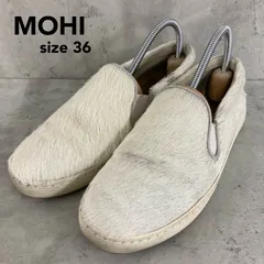 MOHI モヒ ホワイト スリッポン スニーカー ポニースキン ハラコ レザー スペイン製 ローカット カジュアル シューズ 36サイズ 約23cm 厚底 ソール ゴム シンプル 無地 希少 素材 靴 外履き お出かけ モード 綺麗め ★ ■■のサムネイル