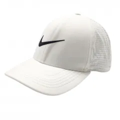 【美品】ナイキ キャップ 白×黒 ロゴプリント 一部メッシュ M/L   ゴルフウェア NIKE