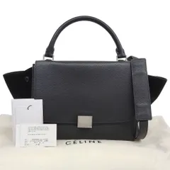【本物保証】 布袋付 セリーヌ CELINE トラペーズ スモール 174683 2WAYバッグ ハンドバッグ ショルダーバッグ レザー/スエード ブラック