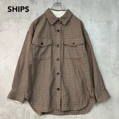 SHIPS シップス チェック柄 ブラウン系 CPOシャツ 長袖 ブラウス オーバーサイズ 羽織り ビッグシルエット ドロップショルダー ダブルポケット カジュアル フラップポケット ポリエステル レーヨン 襟裏切替 314-04-0287 ★ ■◇