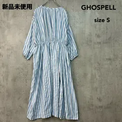 新品 未使用 GHOSPELL ゴスペル ロングワンピース マキシ丈 ストライプ柄 ブルー系 パフスリーブ ウエストゴム ギャザー Aライン 21GH01DRG323 デザイン インポート カジュアル フェミニン ★ ■◆のサムネイル