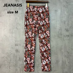 美品 JEANASIS ジーナシス 花柄 スキニー パンツ レギンス ボトムス レッド系 総柄 フラワープリント ストレッチ 伸縮性 Mサイズ JS050624CF アダストリア カジュアル 裾ジップ スリム テーパード 華やか ボタニカル ★ ■■