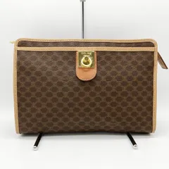 美品 CELINE セリーヌ マカダム クラッチバッグ セカンドバッグ ポーチ ブラウン PVC レディース メンズ ファッション M13 USED