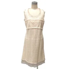 シャネル CHANEL ツイード ワンピース 38サイズ ツイード×シルク P22454V 白系 美品 aq12613