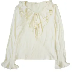 美品 INGEBORG インゲボルグ フリル リボン カットソー 長袖 ブラウス シャツ PO236UAL04 サイズS アイボリー  レディース 古着 中古 USED