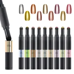 ミラーパウダー パウダーアート マジックパウダーペン ネイルアート ダブルカラー ネイルパウダー UV・LED対応 スティックタイプミラーパウダーペン (TR03 & ジェルネイル TR04)