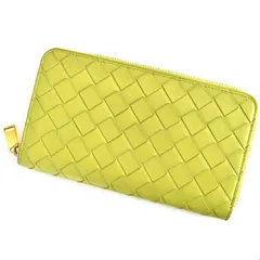 ボッテガヴェネタ 長財布 レディース ラウンドファスナー イントレチャート イエロー系 グリーン系 レザー サイフ アクトワン【中古】