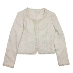 美品 Harrods ハロッズ ツイード生地 ノーカラージャケット カラーレス ブレザー ブルゾン アウター 2 マルチカラー レディース 古着 中古 USED