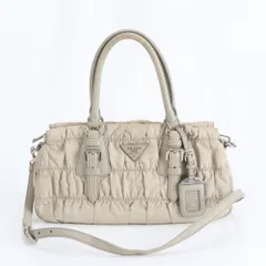 美品 プラダ テスート ナイロン トライアングルロゴ 2WAY ショルダーバッグ 斜め掛け ハンド ベージュ レディース RWM DN31-7【中古】