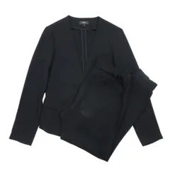 良品 Theory セオリー ノーカラー ジャケット ジョガーパンツ スーツ セットアップ イージーウエスト 2 黒 ブラック レディース 古着 中古 USED