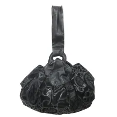 IBIZA イビザ 印伝 スエード 巾着型 ハンド バッグ レザー 総柄 黒 ブラック レディース 古着 中古 USED