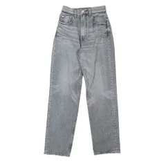 美品 MOUSSY マウジー PLAIN JEANS BLK STRAIGHT  デニムパンツ ロゴ 刻印 ヴィンテージライク プレーンジーンズ ボトムス 24 グレー レディース 古着 中古 USED