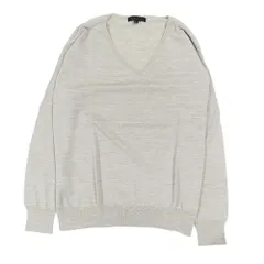良品 ICB アイシービー オンワード樫山 ウール 長袖 ニット トップス Vネック 薄手 リブ プルオーバー L グレージュ レディース 古着 中古 USED