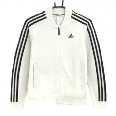 アディダス ニットジャケット 白×黒 肩3ライン 裏地付き ロゴ刺しゅう ウール混 レディース L ゴルフウェア adidas