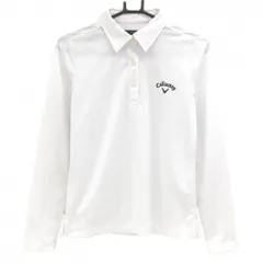 【美品】キャロウェイ 長袖ポロシャツ 白 ブロックチェック地模様 ロゴ刺しゅう レディース L ゴルフウェア Callaway