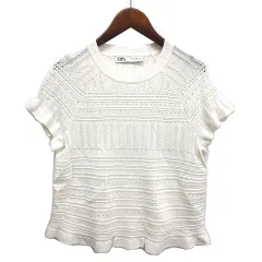 ザラ ZARA レース サマーニット 半袖 プルオーバー オフホワイト M