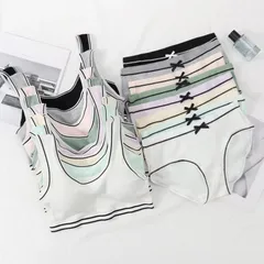 【送料無料】高校生 ショーツセット スポーツブラ ジュニアブラジャー シンプル 上下セット 学生 リブパッド付き ノンワイヤーブラ ジュニア向け フィットネス