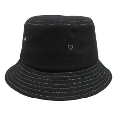 新品同様 BASICKS ベイシックス アルパカ ブレンド ウール バケット ハット ハート 刺繍 帽子 M 黒 ブラック メンズ レディース 古着 中古 USED