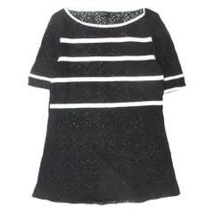 美品 INGEBORG インゲボルグ レース 白ライン ワンピース チュニック カットソー 半袖 P0243FBY204 サイズ4 (11号) 黒 ブラック レディース 古着 中古 USED