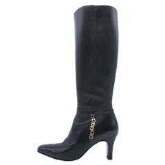 良品 Salvatore Ferragamo サルヴァトーレフェラガモ ガンチーニチェーン ロングブーツ シューズ レザー 7 1/2 25.0cm 黒 ブラック レディース 古着 中古 USED