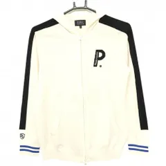 【美品】パーリーゲイツ ニットジップパーカー アイボリー×黒系 ウール100％ 胸ロゴ レディース 1(M) ゴルフウェア PEARLY GATES