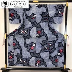 夏着物 浴衣 有松鳴海本絞り 縦柄花模様 藍色 しつけ糸 K-4533 - メルカリ