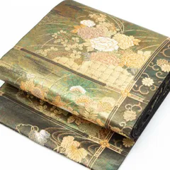 袋帯 引箔 唐織 四季花文 格子 玉虫色 金糸織 西陣織 正絹 礼装用