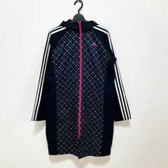 adidas アディダス ベンチコート ロングコート アウター ジャケット ネイビー 水玉 ポルカドット レディース Mサイズ スポーツ観戦 Y2K ウィッシュコア