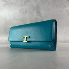 美品✨TOD'S トッズ Tタイムレス　ロングウォレット 長財布 ターコイズブルー フラップ 青 ゴールド ユニセックス 男女兼用 メンズ レディース