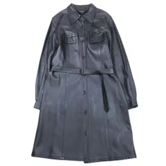 美品 RozenFur ローゼンファー シープスキン レザー ベルテッドコート 羽織 アウター ジャケット ブルゾン 羊革 11 黒 ブラック レディース 古着 中古 USED