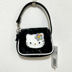 【未使用タグ付】当時物 Sanrio Hello Kitty サンリオ ハローキティ エナメル パース コインケース ミニポーチ チャーム 刺繍 黒 ブラック サンリオ公式 1998年製 平成ギャル 姫ギャル レトロ Y2K カワイイ kawaii